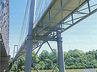 Jack Pesch Bicycle and Pedestrian Bridge which spans the Brisbane River. The concrete deck is supported by, and acts compositely with, two fully welded steel trusses made from Grade 350 XLERCOIL&reg; RHS sections.