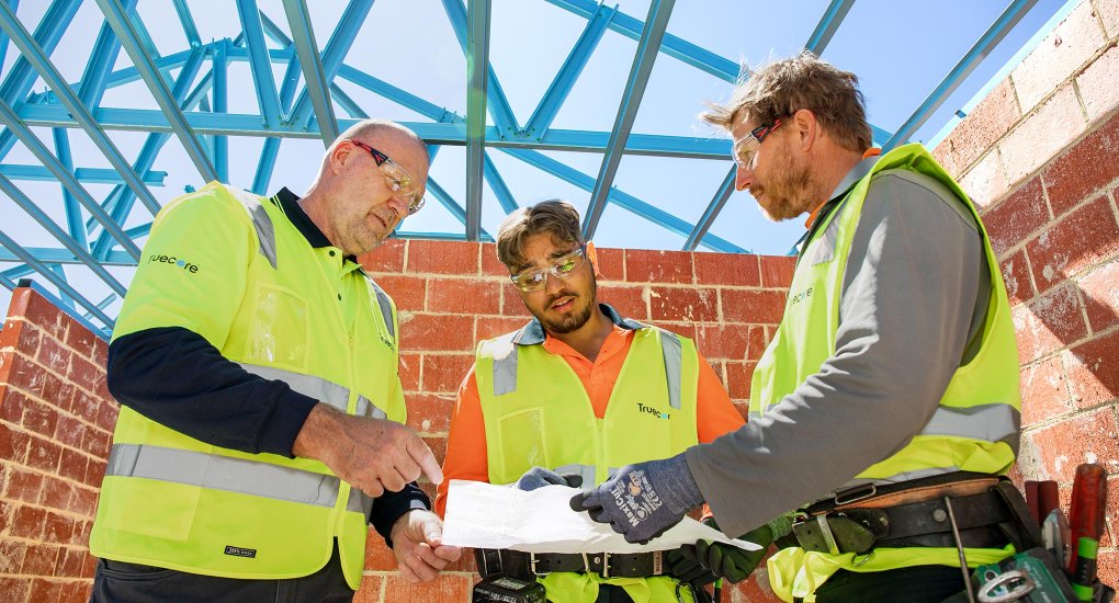 WA Construction Manager Sid Bergsma with recent graduate apprentice and employer